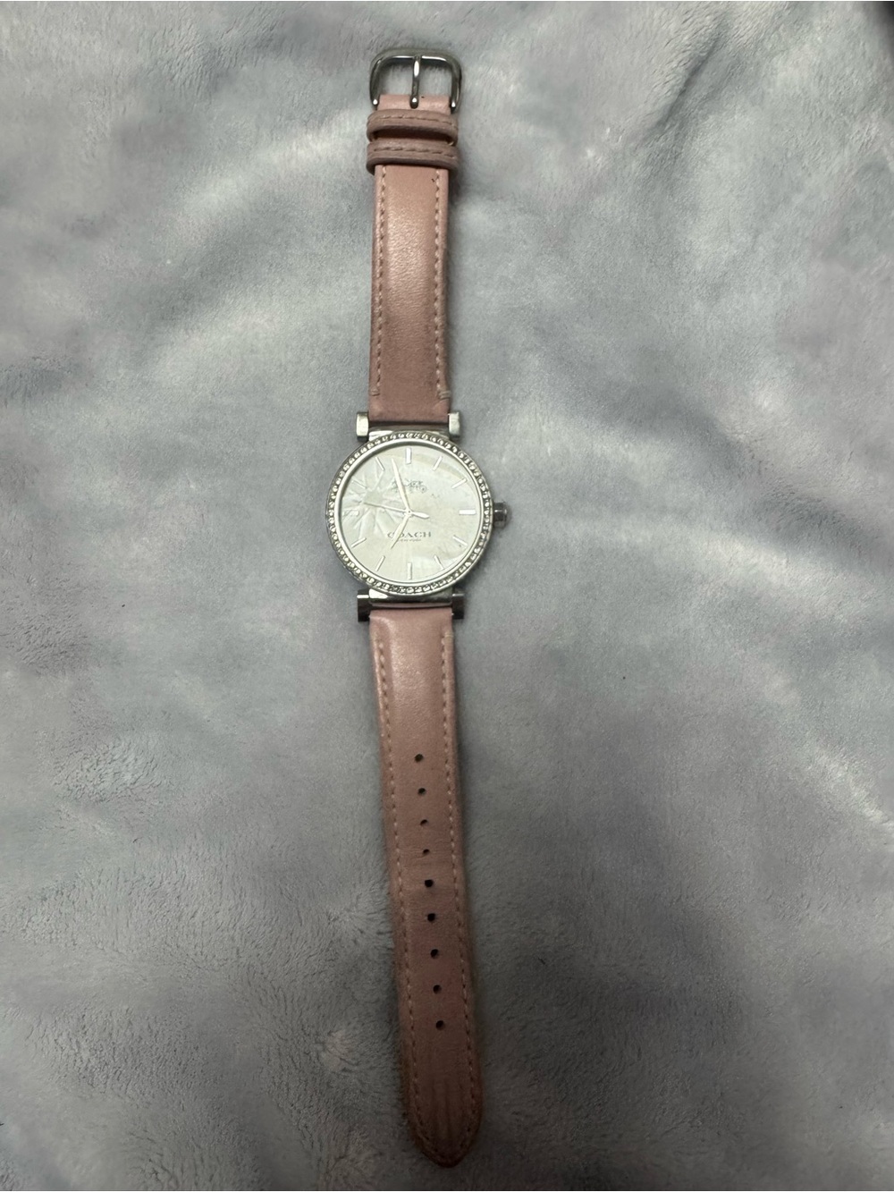 Coach Pink Leather Strap Watch with Silver Dial